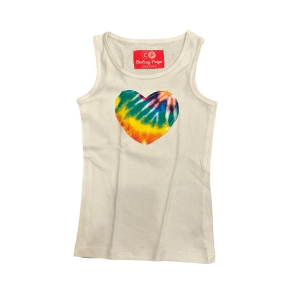 Kid’s White Tank Top W/ Tie Dye Heart Patch - Picture 7 of 9